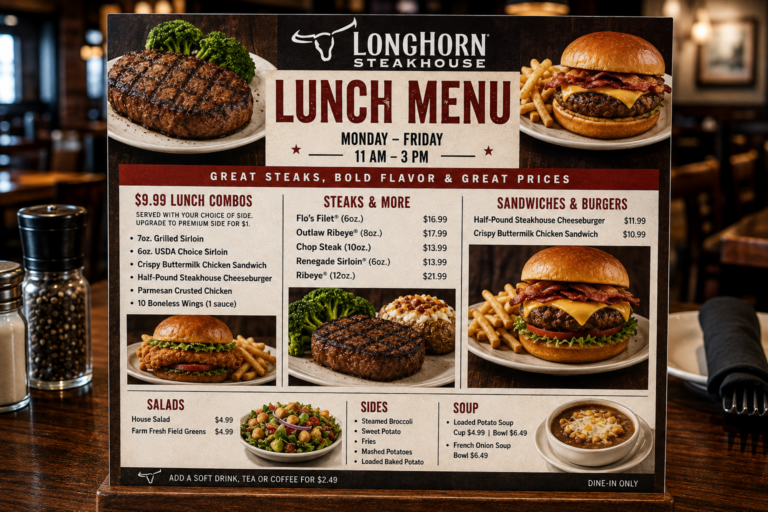 LongHorn Steakhouse lunch menu with prices and calories 2026